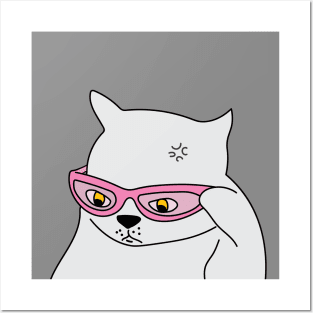 Cat with glasses illustration meme Posters and Art